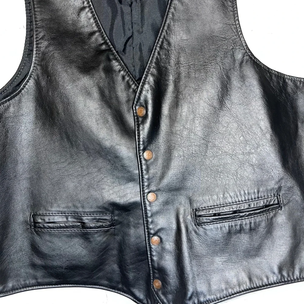 Vintage 90s Leather Biker‎ Vest 52 XXL USA Black Motorcycle Western Moto Core